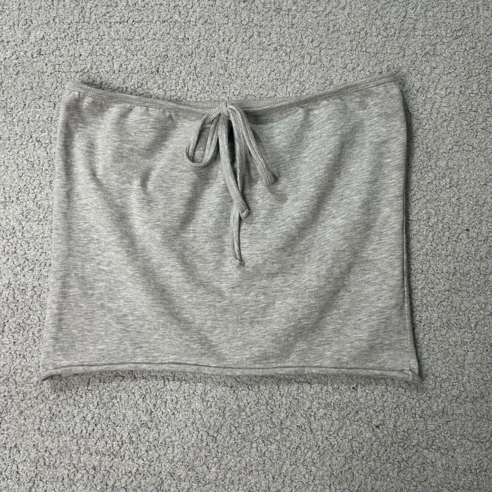 Brandy Melville Tube Top Bandeau OS Grey Heather Tie Front Balletcore Minimalist
